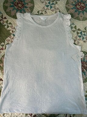 Time and Tru White Lace-Trim Tank Top